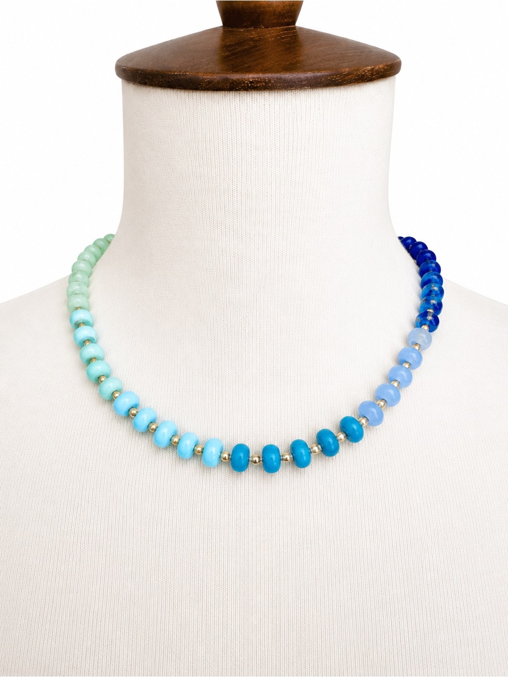 Multicolor Rainbow Stone Glass Beaded Necklace Handmade Toggle Necklace Blue
